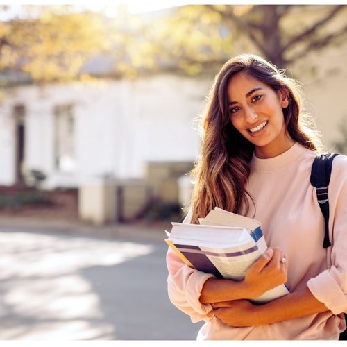 college student looking happy