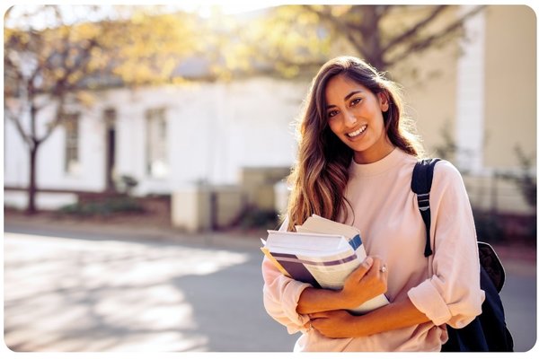 college student looking happy