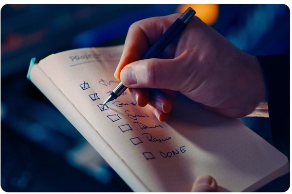 person completing a checklist